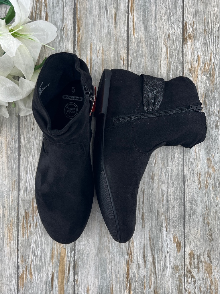 Big Girls Black Faux Suede Slouch Bow Ankle Boots Shoes Size 5